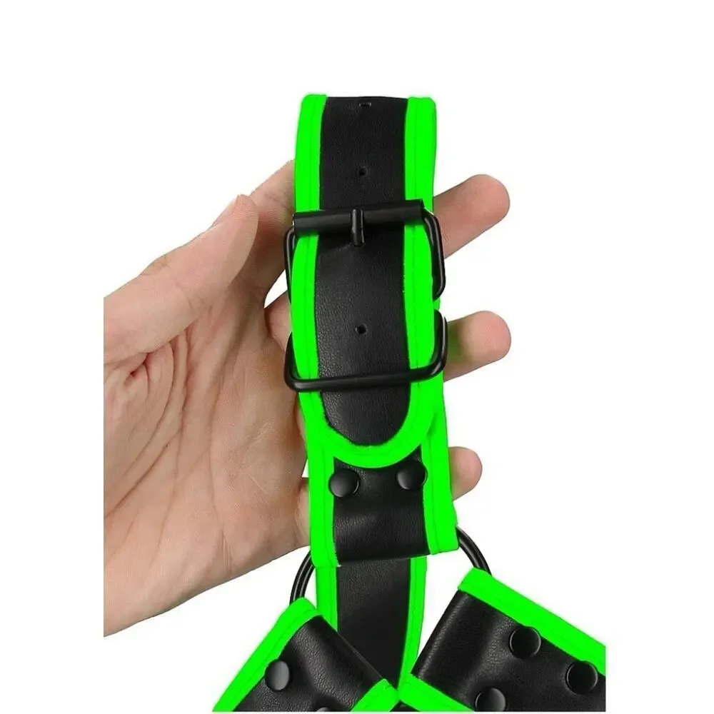 🦋B2G1🦋OUCH Glow In The Dark NEON GREEN Bonded Leather Buckle Bulldog Harnes L/XL